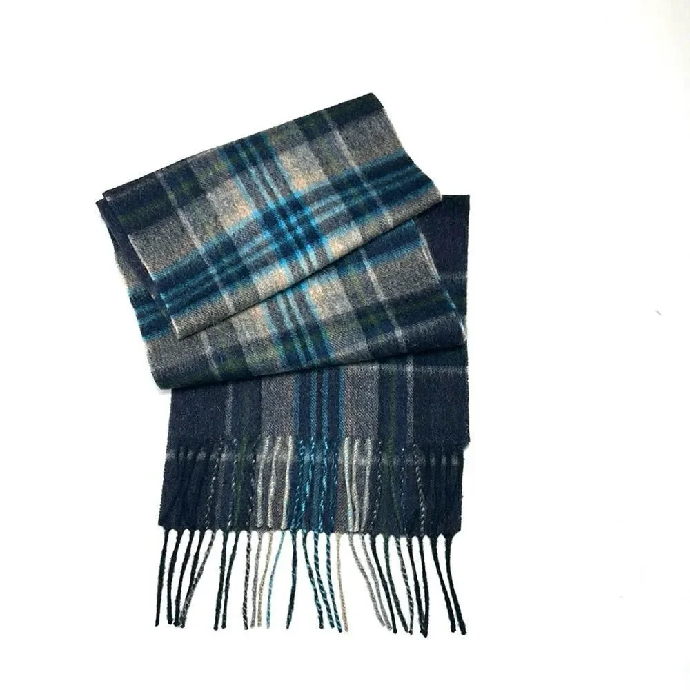 NWOT Marchbrae Wool Gray Blue Plaid Scarf Men’s
